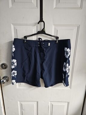 Women's Navy Foral Swim Shorts